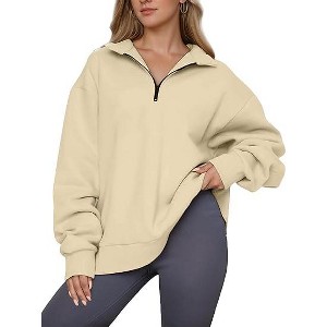 Zeagoo Womens Oversized Sweatshirts Half Zipper Collared Pullover Fall Fashion Drop Shoulder Tunic Cream XL - 1 of 4
