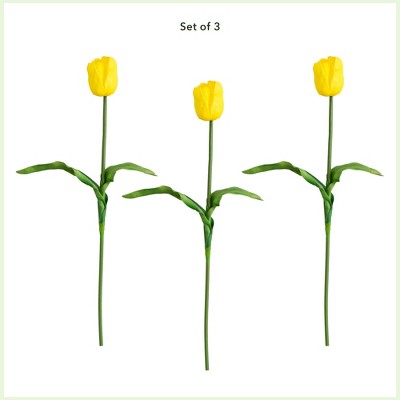 Nearly Natural 25-in Artificial Tulip Flower Stems, Set of 3, Yellow
