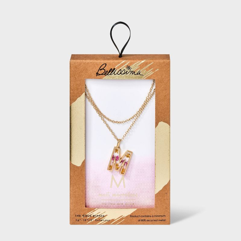 Bella Uno Bellissima Silver Plated Flower Pressed Initial Multi-Strand Necklace - Gold, 1 of 5