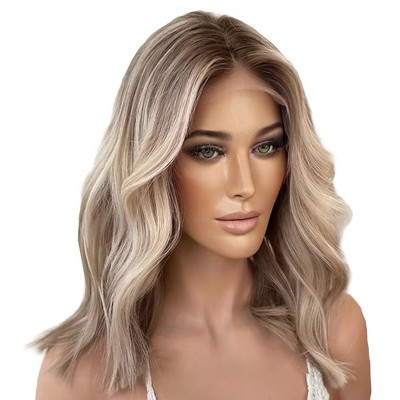 Jessie's Wig 12-14 Inch Bob Wavy Glueless Wig Ombre Blonde Highlight Color 5x5 Lace 1 Pc/Pack