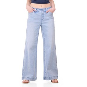 Rekkuna Women's Pull-On Wide Leg Jeans – Mid-Rise Stretch Shaping Denim with Slant Pockets and Flattering Fit - 1 of 4