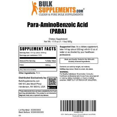 BulkSupplements Para-Aminobenzoic Acid (PABA) Powder