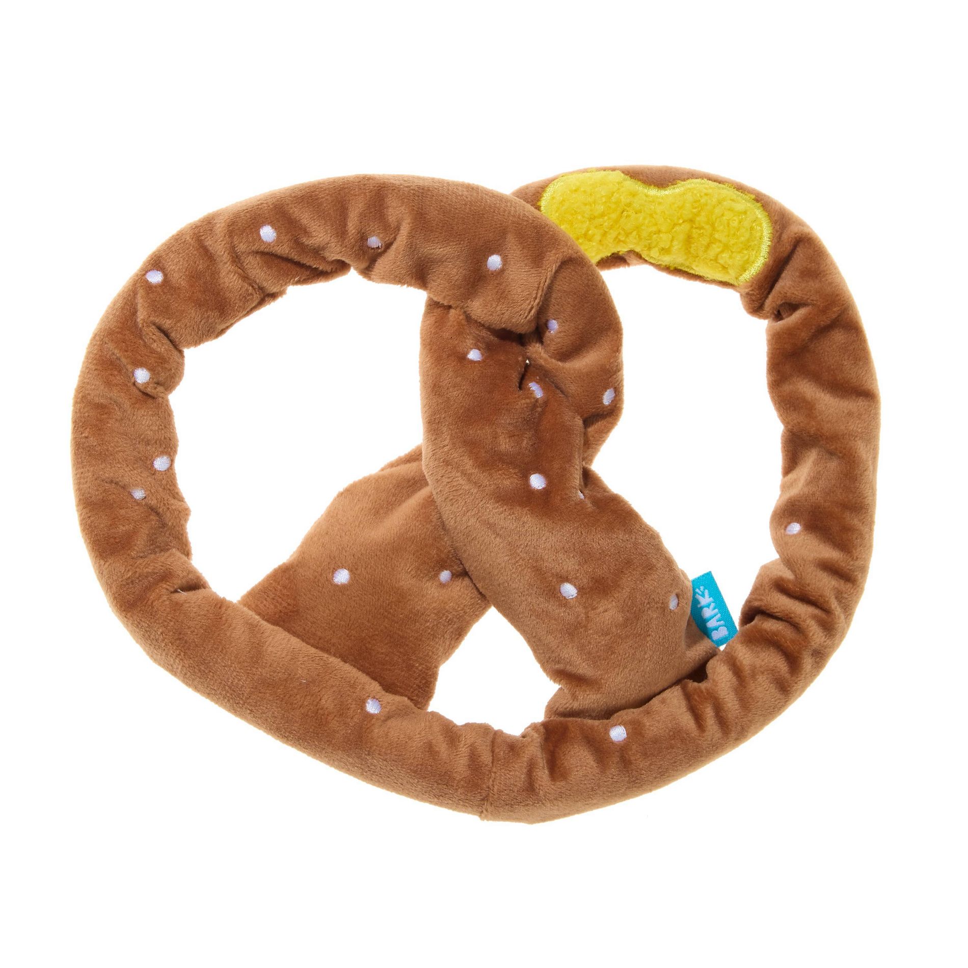 BARK Salty Dog Pretzel Dog Toy: Stuffing Free, With Rope, For All Breed Sizes, 0.29 lb