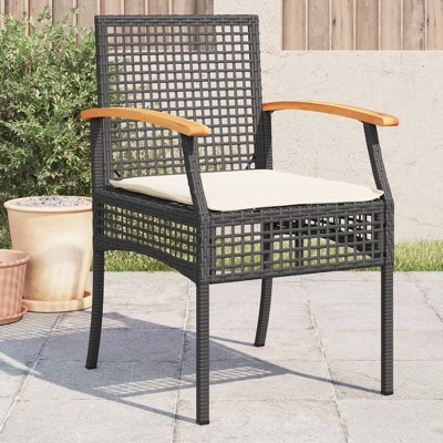 vidaXL Patio Chairs/Cushions Set - 4 Pcs Black Poly Rattan & Acacia Wood for Outdoor/Garden - Durable, Easy-to-Clean