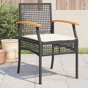 vidaXL Patio Chairs/Cushions Set - 4 Pcs Black Poly Rattan & Acacia Wood for Outdoor/Garden - Durable, Easy-to-Clean - 1 of 4