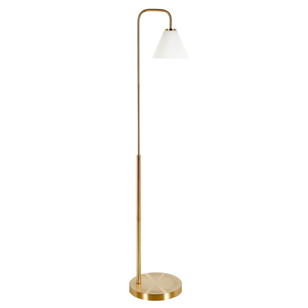 Hampton & Thyme Arc Floor Lamp with Cone Glass Shade White Milk/Brass: Modern Metal Stand Light, UL Listed -  90945110