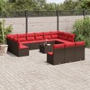 vidaXL 14 Piece Patio Sofa Set with Cushions - Brown and Red With Table - 2 of 4