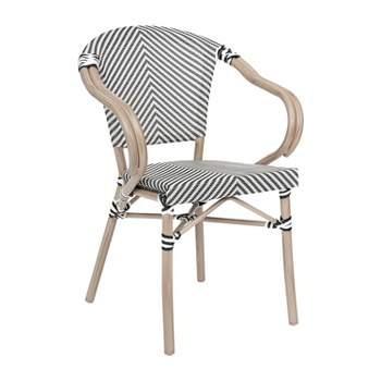 Flash Furniture Marseille Indoor/Outdoor Commercial French Bistro Stacking Chair with Arms, Textilene and Bamboo Print Aluminum Frame