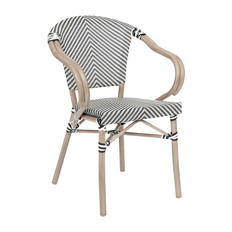 Flash Furniture Marseille Indoor/Outdoor Commercial French Bistro Stacking Chair with Arms, Textilene and Bamboo Print Aluminum Frame, 1 of 16