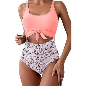 Eomenie Women's One Piece Swimsuit Tummy Control Slimming Bathing Suit Cutout Tie Knot Swimwear - 1 of 3