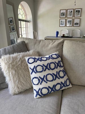 Life Styles Blue Ink Tufted XOXO 18 Square Throw Pillow - #838R4