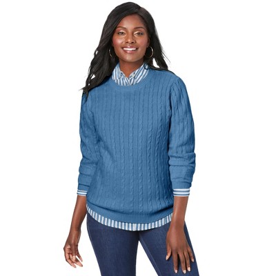 Jessica London Women's Plus Size Cable Crewneck Sweater