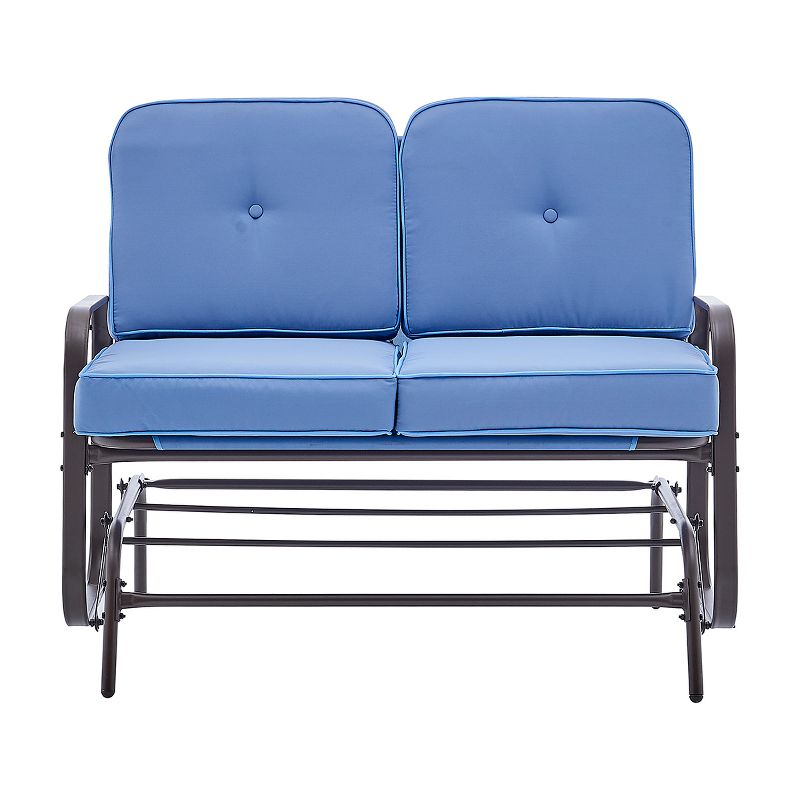 Barton Outdoor 2-Person Glider Bench Patio Rocking Loveseat Cushioned Seat, Blue, 2 of 6