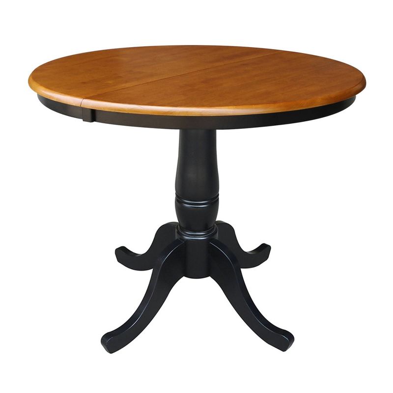 36&#34; Round Top Pedestal Extendable Dining Table with 12&#34; Drop Leaf Black/Red - International Concepts, 1 of 13