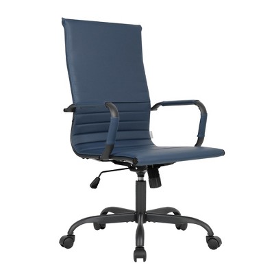 LeisureMod Harris Faux Leather Adjustable Swivel Office Conference Chair in Black Iron Frame