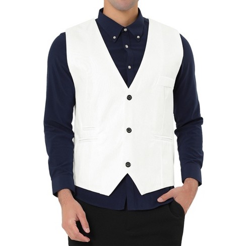 Lars Amadeus Men's V Neck Vests Sleeveless Pockets Button Up