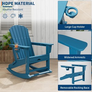 HDPE Foldable Outdoor Adirondack Chair with Two Cup Holders, Rocking Chairs for Porch - 1 of 4