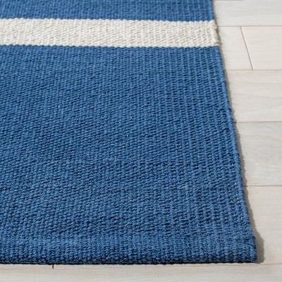 Navy and Ivory Handwoven Cotton Area Rug, 5' x 8'