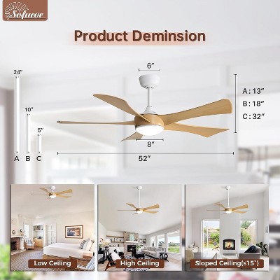 52 Inch High CFM Modern Ceiling Fan with Lights and Remote for Bedroom Living Room Farmhouse Patio Porch Reversible DC Motor Noiseles