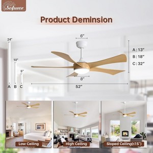 52 Inch High CFM Modern Ceiling Fan with Lights and Remote for Bedroom Living Room Farmhouse Patio Porch Reversible DC Motor Noiseles - 1 of 4