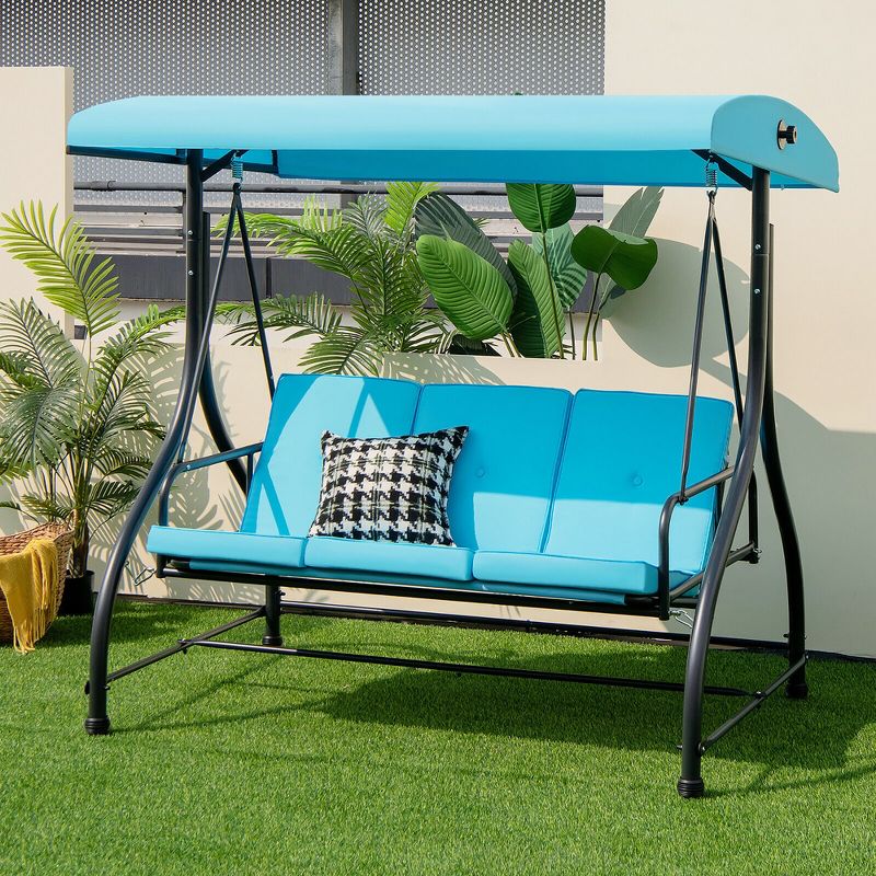 Tangkula 3-Seat Outdoor Converting Patio Swing Glider Adjustable Canopy Porch Swing, 2 of 11