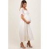 PinkBlush Cream Floral Applique Flutter Sleeved Maternity Midi Dress - 3 of 4