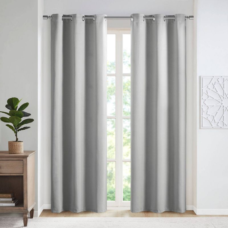 Set of 2 (63&#34;x42&#34;) Aljed Solid Blackout Triple Weave Grommet Top Curtain Panel Gray, 1 of 7