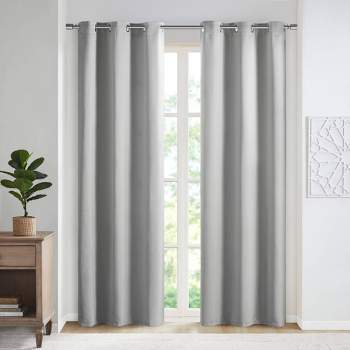 Set of 2 (63"x42") Aljed Solid Blackout Triple Weave Grommet Top Curtain Panel Gray