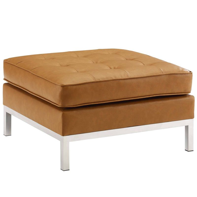 Loft Tufted Upholstered Faux Leather Ottoman Silver/Tan - Modway, 3 of 7