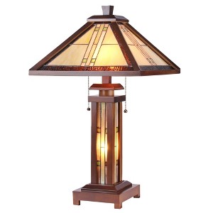 Chloe Lighting Earle Tiffany-Style Mission 3 Light Double Lit Wooden Table Lamp 15" Shade - 1 of 4