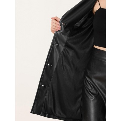 INSPIRE CHIC Women's Notched Lapel Collar Button Down Steampunk Faux Leather Coat with Belt Large Black — фото 5