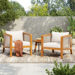 Christopher Knight Home Rylor Modern Outdoor Acacia Wood Upholstered Chairs with Cushions - 1 of 4