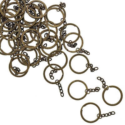 Bright Creations 100 Pack Split Key Rings with Chain Bulk for Crafts, Antique Bronze (1.2 x 2.2 in)