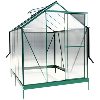 Polycarbonate Greenhouse, Aluminum Walk-in Greenhouses with Raised Base, Plant Greenhouse with Rain Gutter for Outdoor Garden Backyard