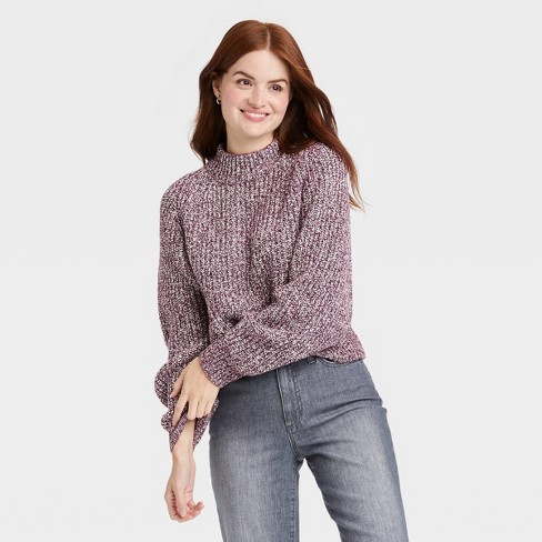 Women's Mock Turtleneck Pullover Sweater - Universal Thread™ Purple Xxl ...
