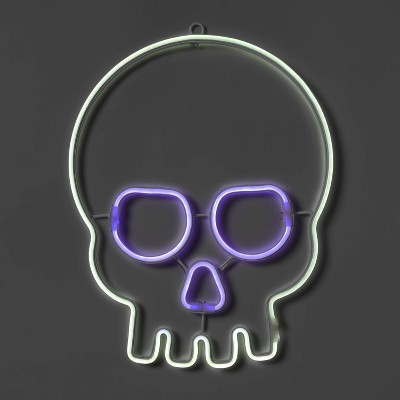 LED Faux Neon Skull White and Purple Halloween Novelty Silhouette Light - Hyde & EEK! Boutique™