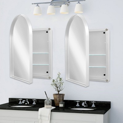 Recessed Bathroom Medicine Cabinet With Mirror,Metal Framed Bathroom Wall Cabinet With Mirror And Adjustable Shelf Set Of 2-The Pop Home