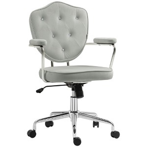 Cute Office Chair, Desk Chair with Button Tufted Velvet-feel Fabric, Swivel Computer Vanity Chair - 1 of 4