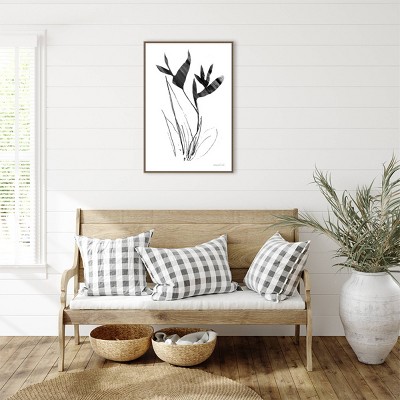 23" x 33" Black and White Abstract Floral Canvas Print with Bronze Frame