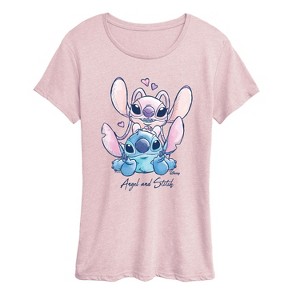Women's - Disney Jr - Angel And Stitch Short Sleeve Graphic T-Shirt - 1 of 3