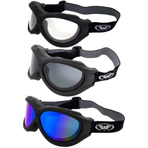3 Pairs of Global Vision Eyewear Big Ben Safety Motorcycle Goggles with Clear, Smoke, Blue Lenses - 1 of 4