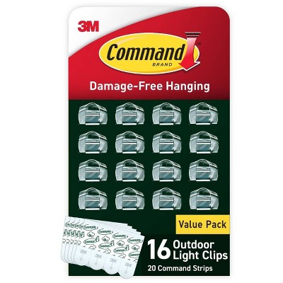 Command 16ct Damage-Free Hanging Outdoor Light Clips with Adhesive Strips
