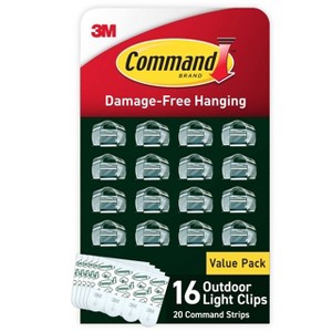 Command 16ct Damage-Free Hanging Outdoor Light Clips with Adhesive Strips - 1 of 4