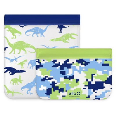 Image of 4pk Reusable Food Storage Bags Blue/Green Dino - Ello