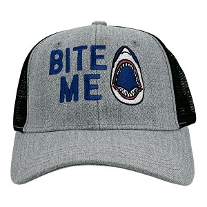 Bite Me Hat Funny Sarcastic Shark Graphic Novelty Cap - Crazy Dog Hat For Summer Black Grey Standard - 1 of 4
