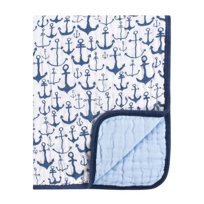Yoga Sprout Baby Boy Cotton Muslin Tranquility Quilt Blanket, Blue Anchor, One Size