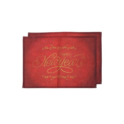 Unique Bargains Christmas Place Mats Letter Flax Red Gold Tone 13"x17.7" 2 Pcs