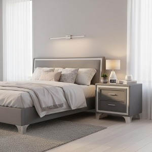 Homy Casa 2-Drawer Nightstand with Silver Trim and Metal Legs, Bedside Table for Bedroom, Gray - 1 of 4