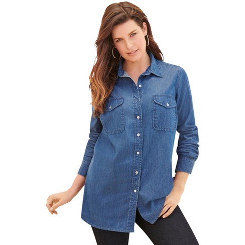 Roaman's Women's Plus Size Olivia Denim Big Shirt - 42 W, Blue