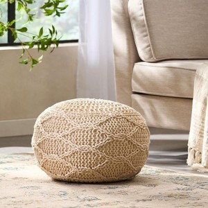 PAGED Modern 20 x 20 Inch Round Pouf with Diamond Texture, Knitted Cotton Bean Bag Chair for Living Room, Bedroom, Dorm, No Assembly - 1 of 4
